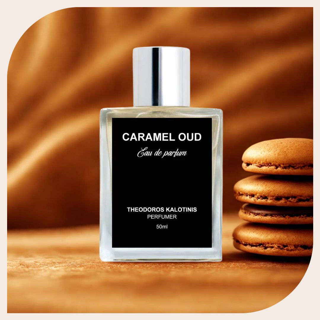 Bottle of Caramel Oud by Theodoros Kalotinis in India– niche unisex perfume with notes of caramel, toffee, saffron, and oud