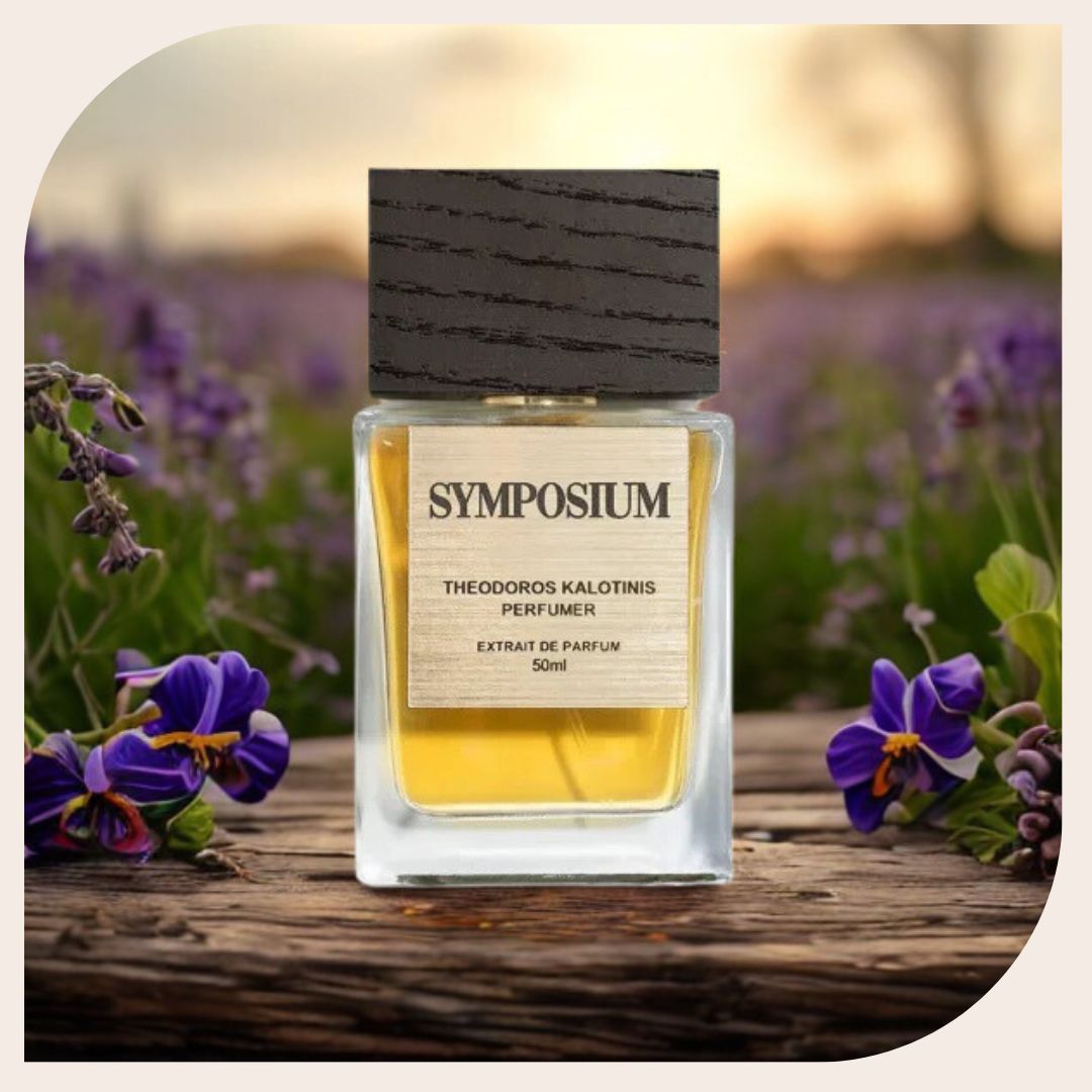 Detailed view of Theodoros Kalotinis Symposium perfume label – extrait de parfum for men and women