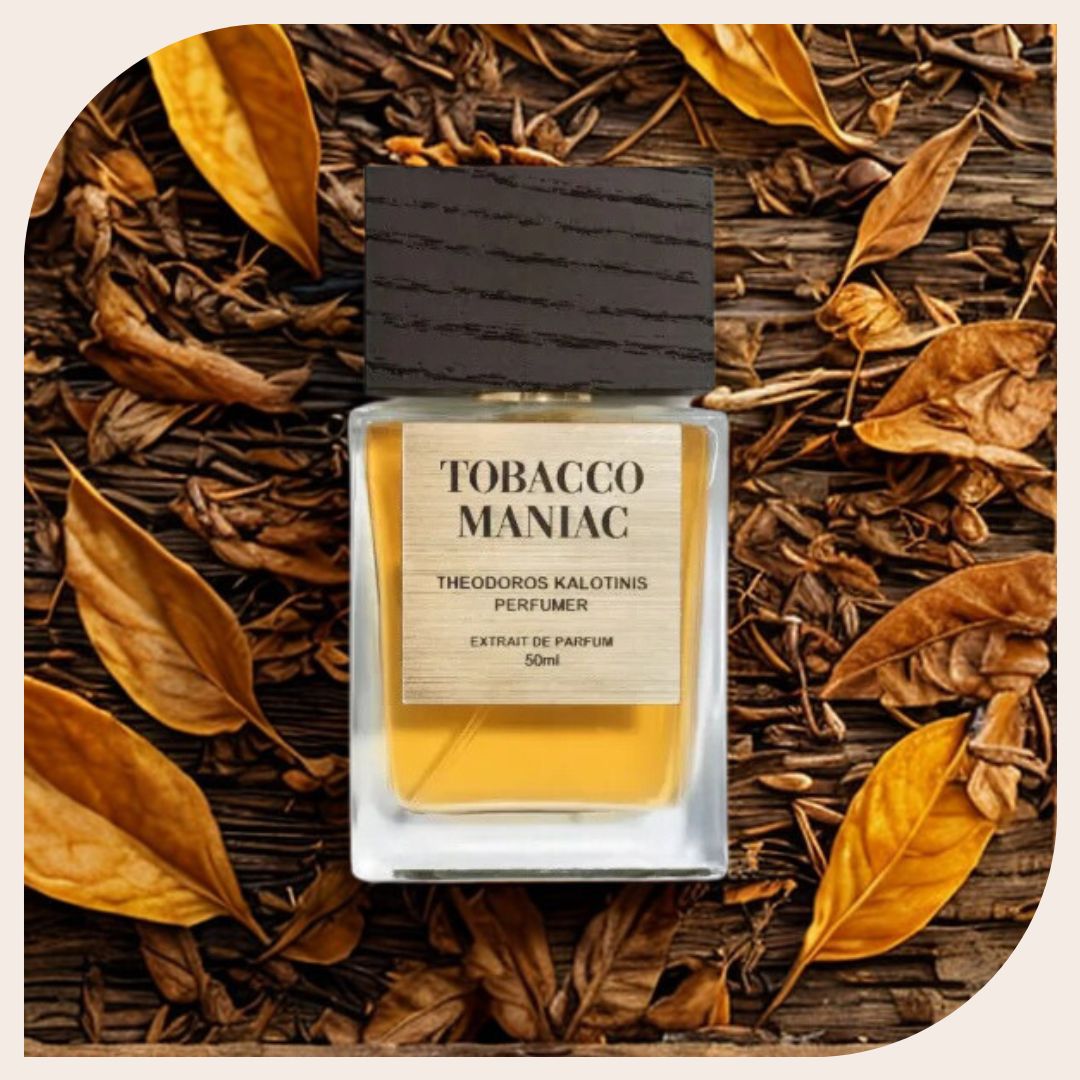 Bottle of Tobacco Maniac by Theodoros Kalotinis – niche unisex perfume with notes of tobacco leaf, vanilla, honey, and patchouli