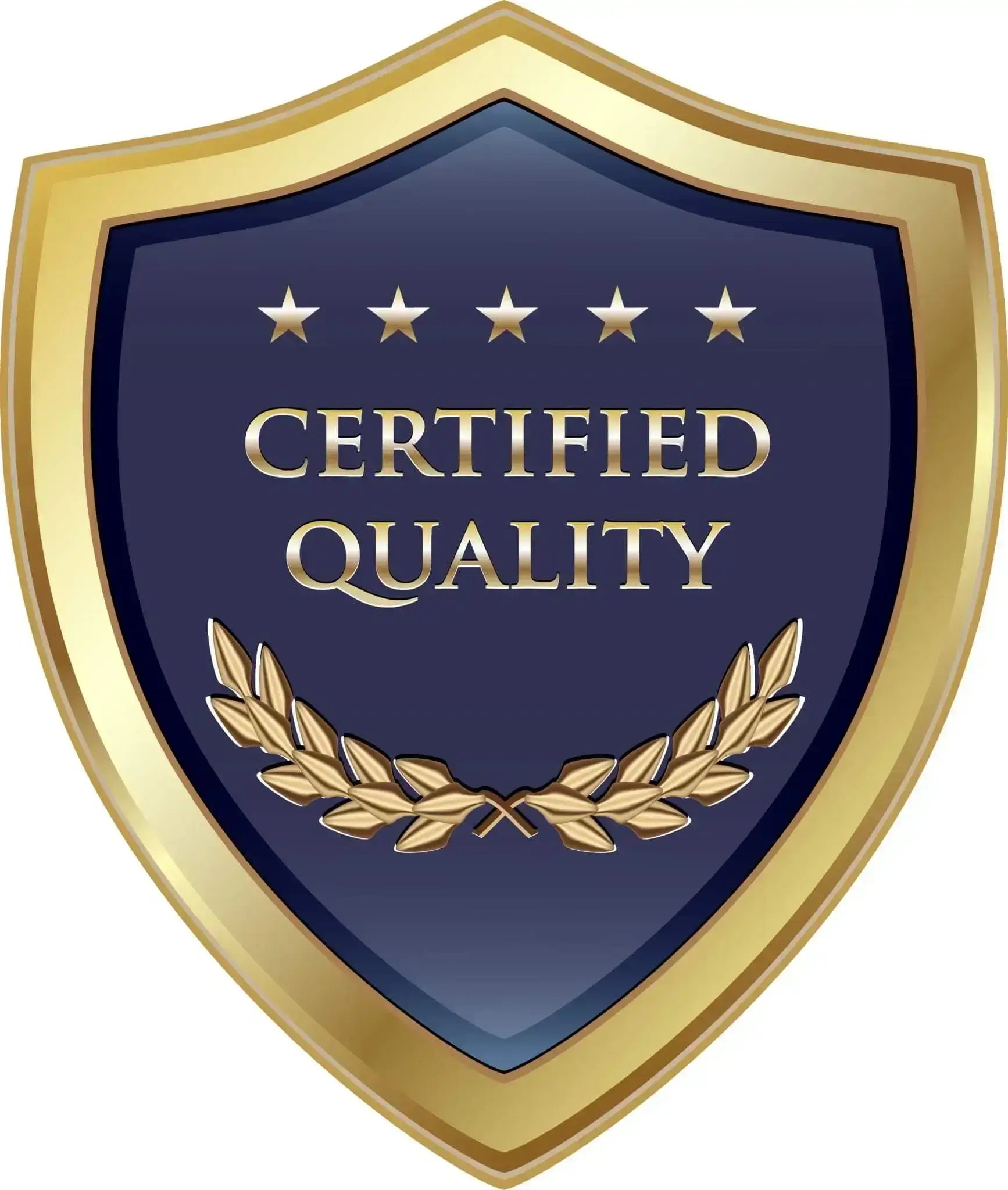 Shield-shaped badge with 'Certified Quality' text and stars on a blue background