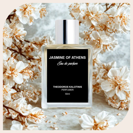 Theodoros Kalotinis Jasmine of Athens perfume bottle – jasmine, tiare, and vanilla niche fragrance inspired by Greek summers