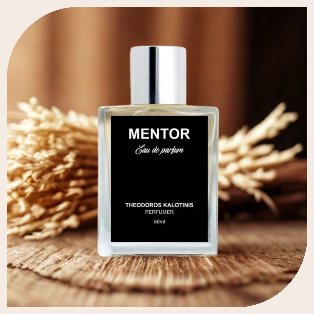Theodoros Kalotinis Mentor perfume bottle – warm amber, earthy vetiver, and smooth vanilla fragrance