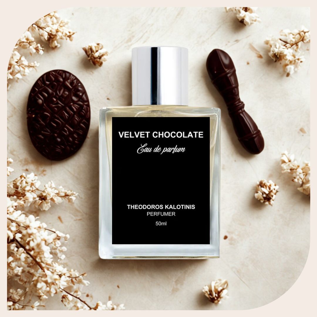 Velvet Chocolate by Theodoros Kalotinis – niche chocolate gourmand perfume, Luxury winter perfume – cozy chocolate and vanilla scent, Warm unisex fragrance with dark chocolate and amber notes