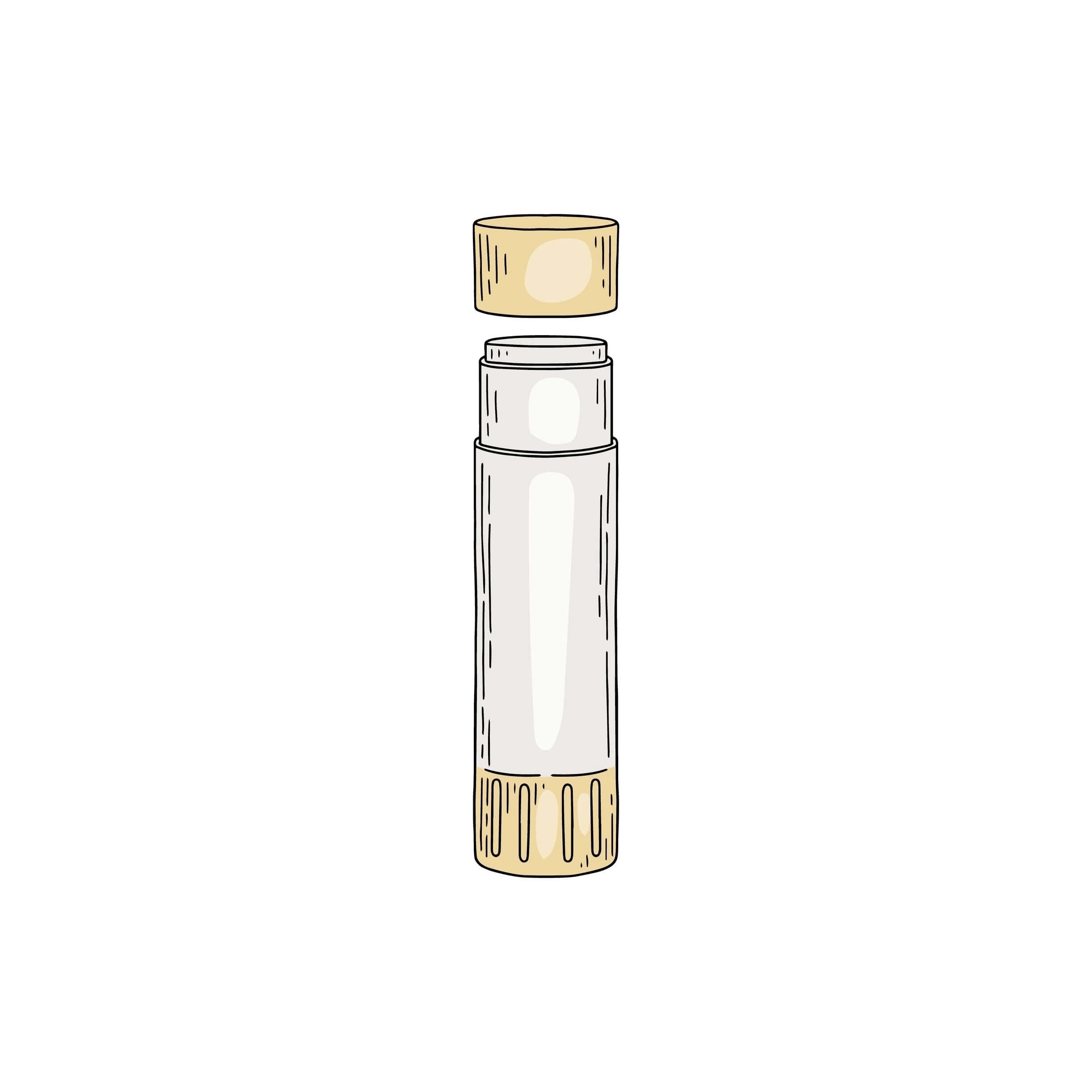 Clear cylindrical container with gold cap and base on a white background